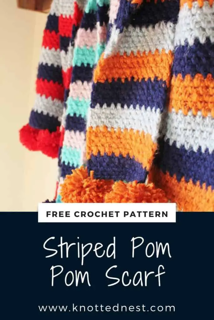 Striped Pom Pom Kids Scarf Free crochet pattern