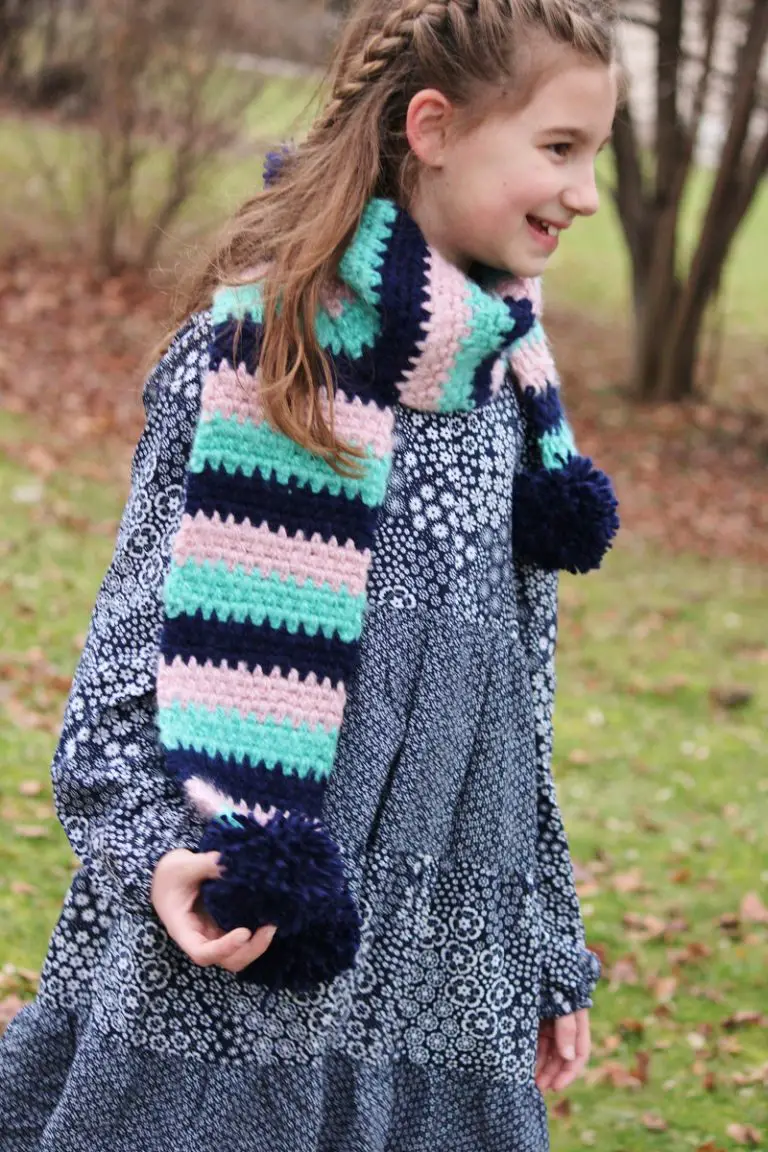 Striped Pom Pom Scarf The Knotted Nest