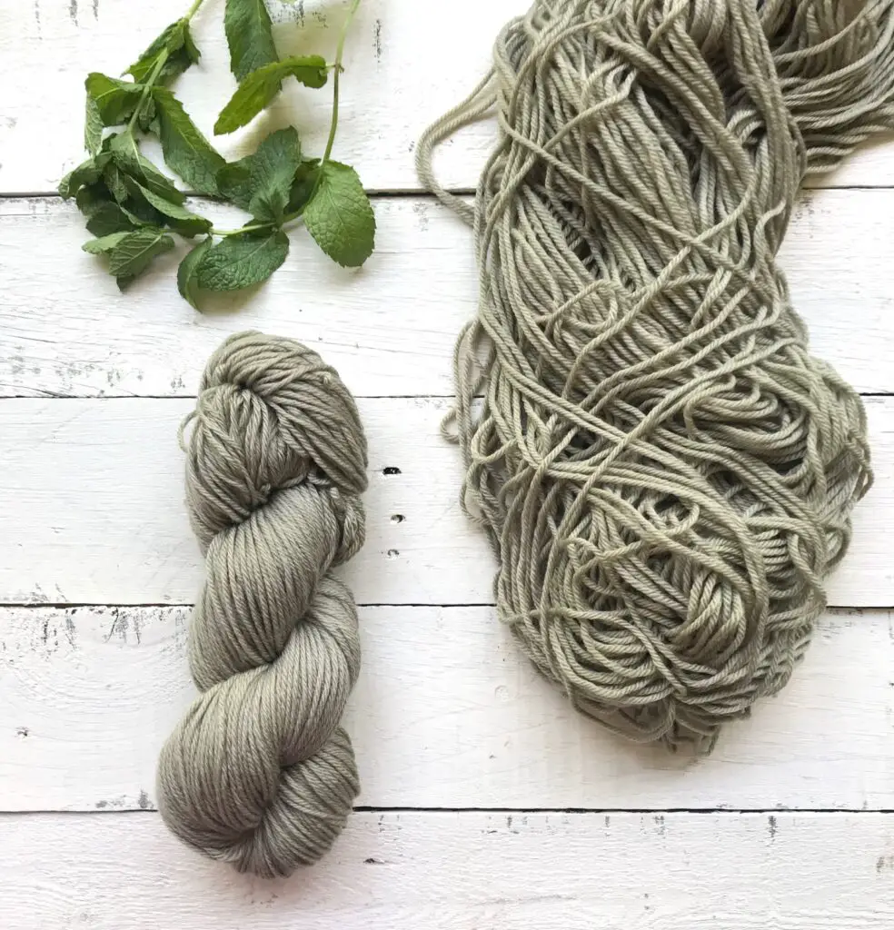 Yarn dyed gray-green with mint.