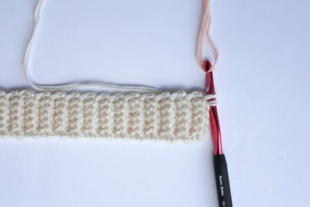 Pull through single crochet with second color for color change.