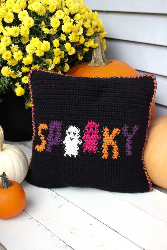 Spooky Halloween crochet pillow