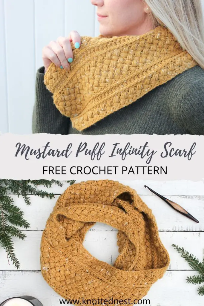 Mustard Puff Infinity Scarf Free Crochet Pattern