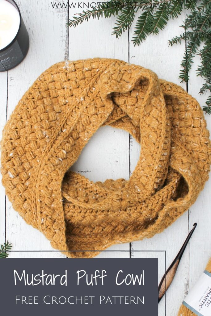 Mustard Puff Crochet Infinity Scarf | Free Crochet Pattern