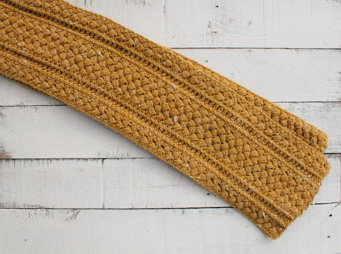 Mustard Puff Crochet Infinity Scarf Pattern - The Knotted Nest