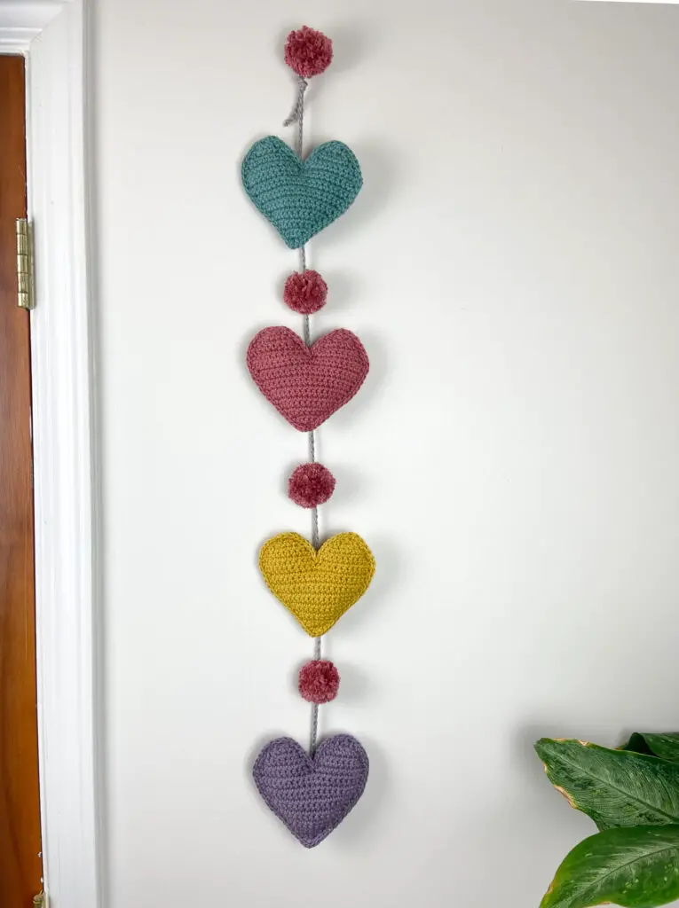 vertical crochet hearts garland