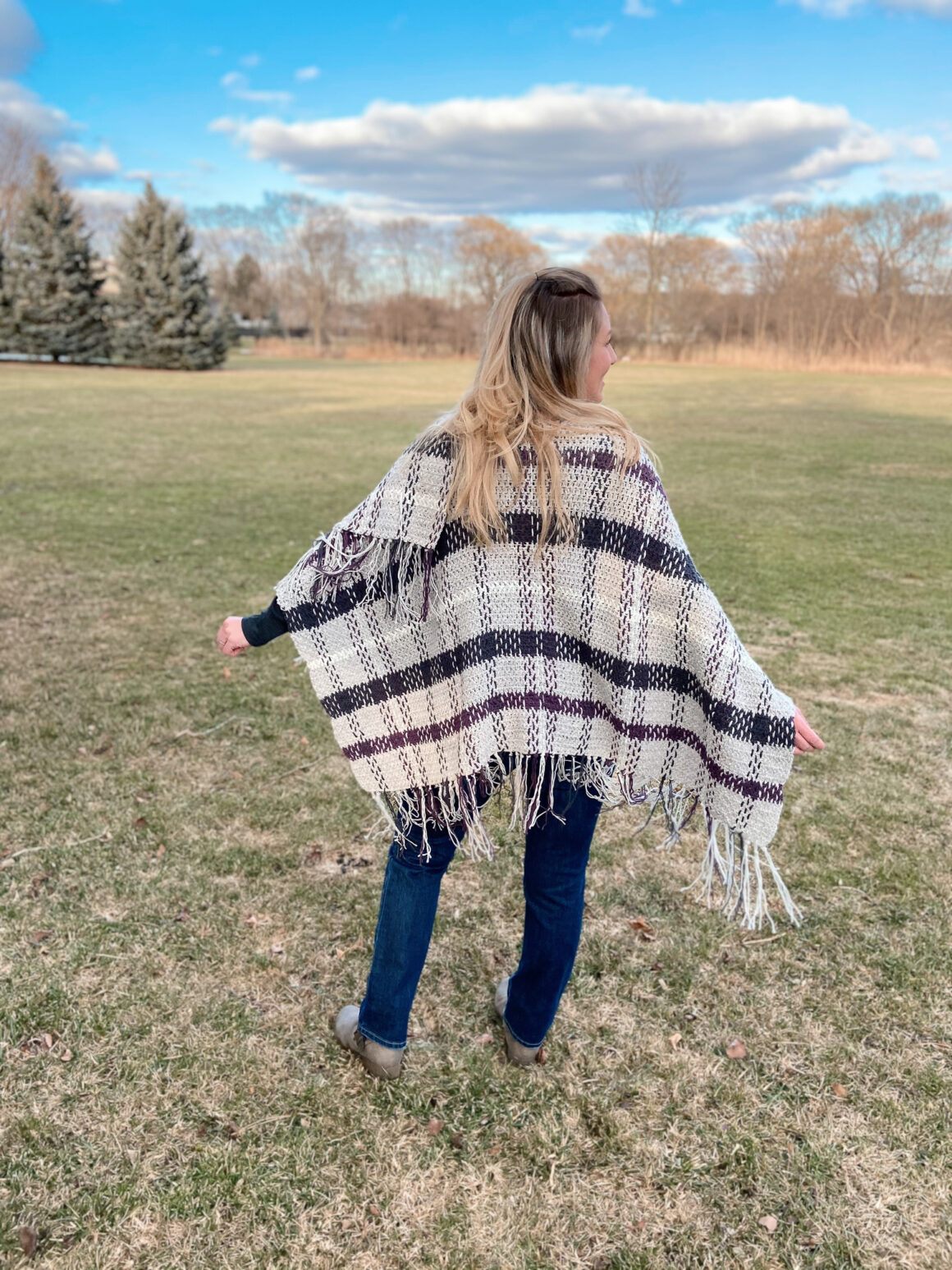 Spring Plaid Crochet Poncho Free Pattern - The Knotted Nest