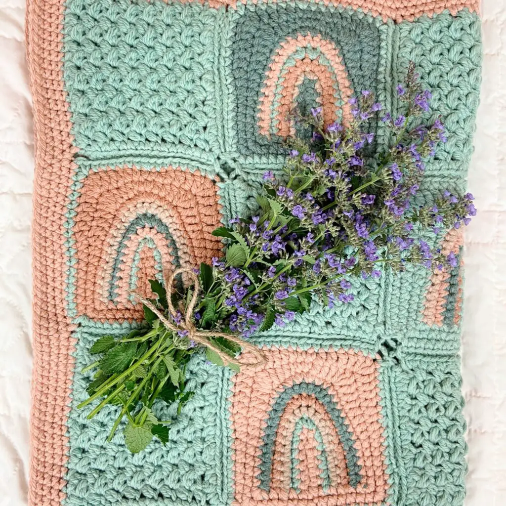 Rainbow Squares Crochet baby blanket