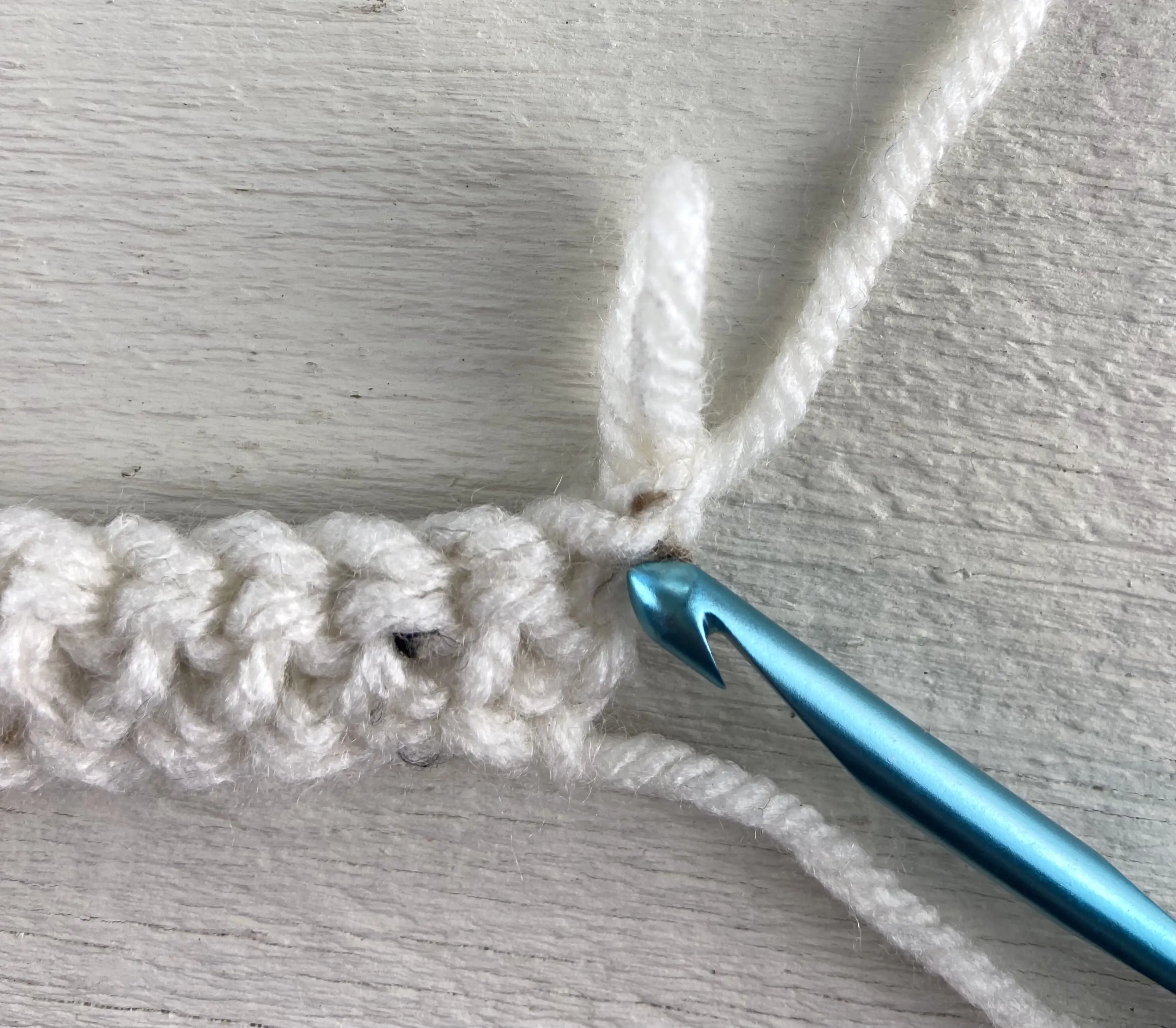Ch 1 does NOT count as a stitch, so your first hhdc goes here.