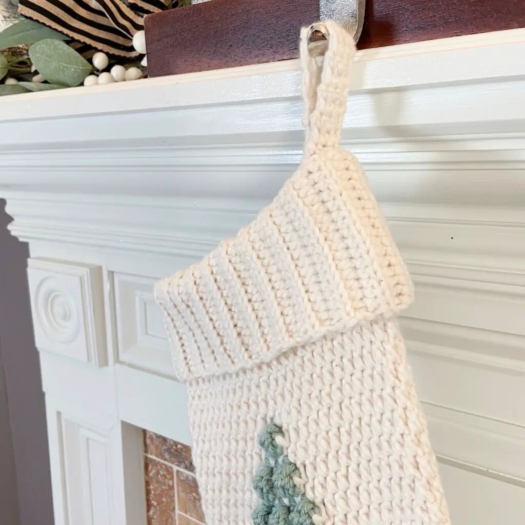 Close up of crochet christmas stocking