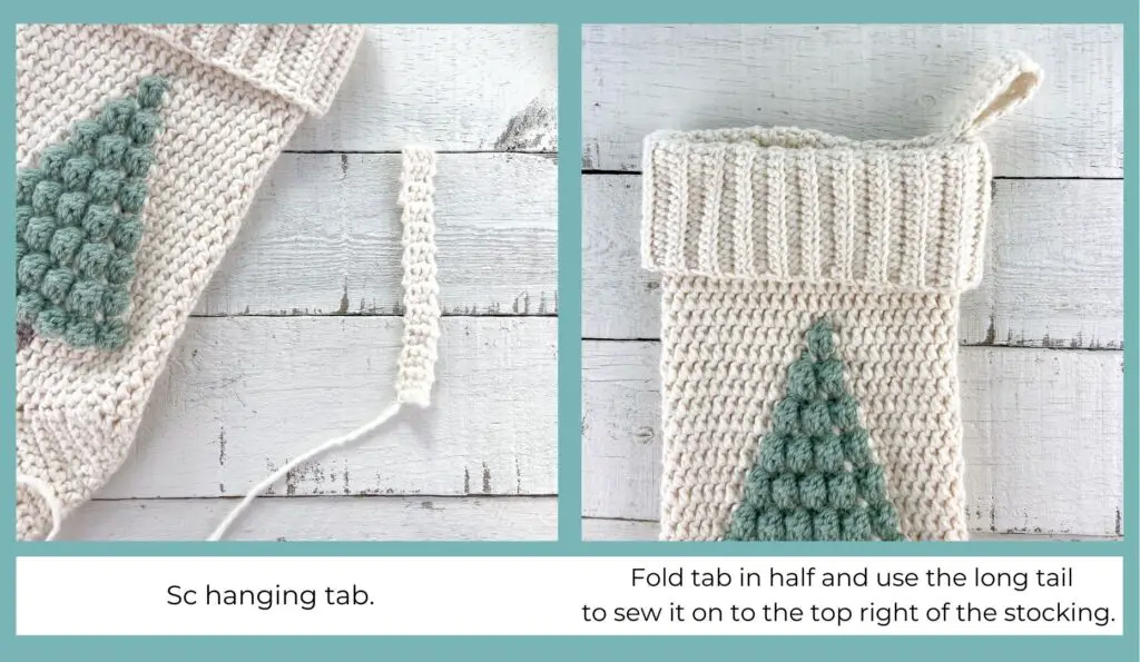 Attaching hanging tab to christmas crochet stocking