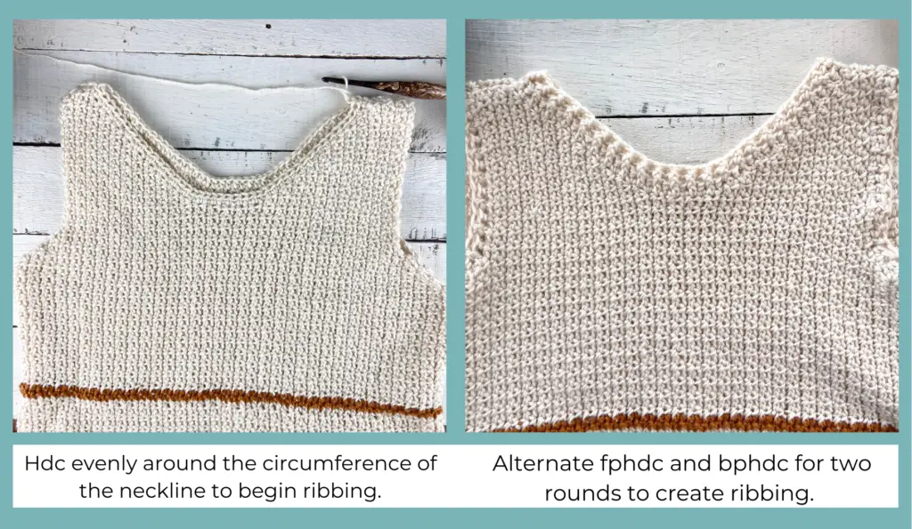 how to add ribbing to the neck of the crochet tank top