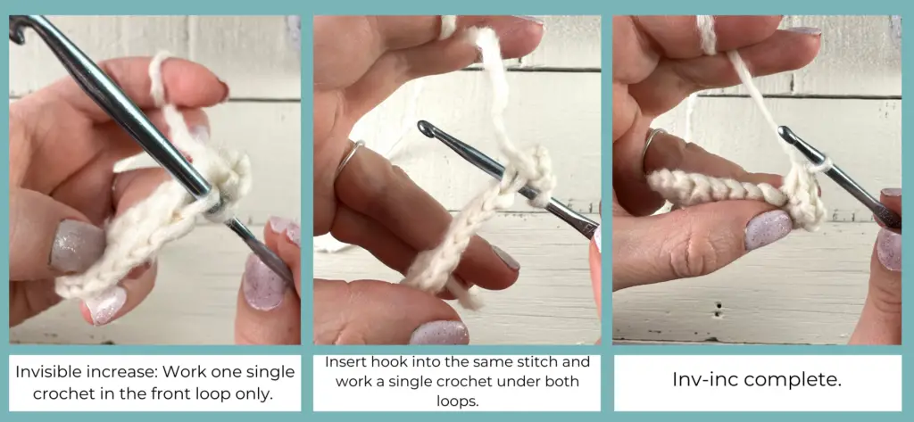 Crochet Invisible increase photo tutorial.