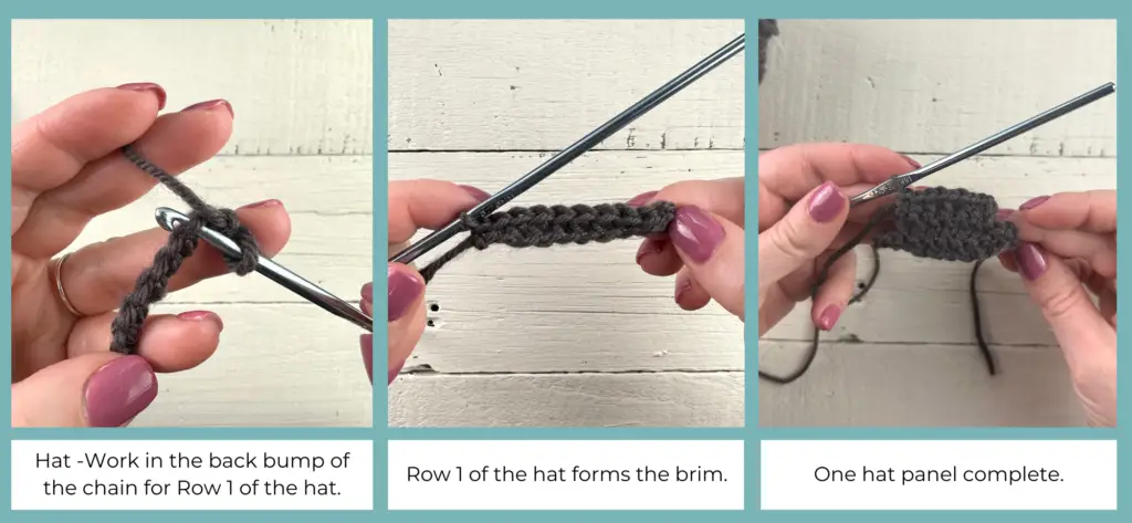 Photo tutorial for creating the crochet snowman hat.