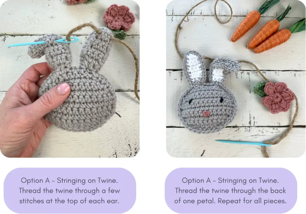 how to string the crochet easter bunny garland