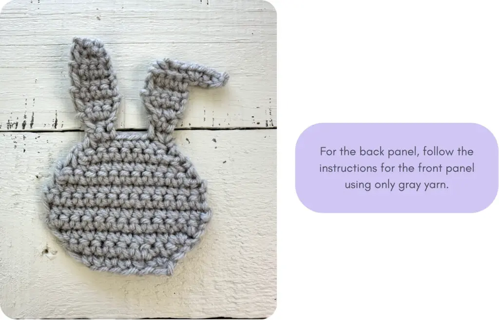 gray back panel of crochet easter bunny