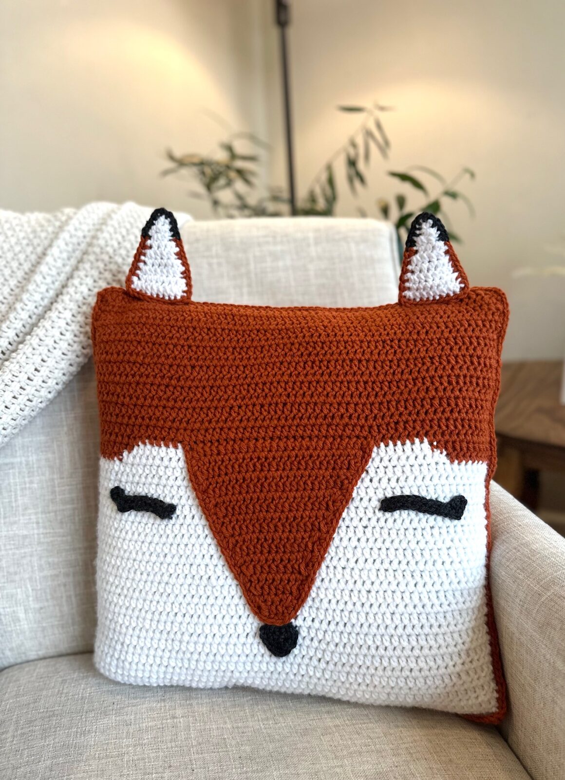 Crochet Fox Pillow- Free Pattern - The Knotted Nest