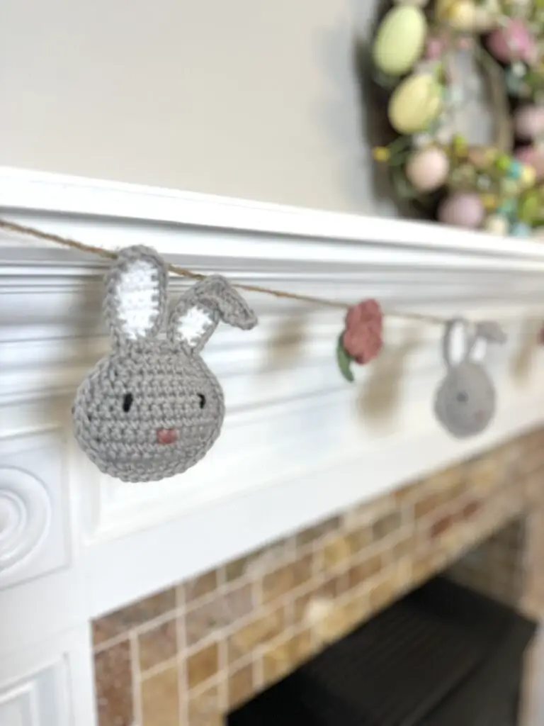 hanging crochet easter bunny head garland
